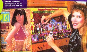 Artist Marie Jonsson-Harrison at the easel painting with her cover of Australiasian Post by her side