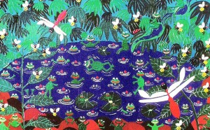 outsider artist Marie Jonsson-Harrison painting The Frog pond made into a greeting card by Care Cards