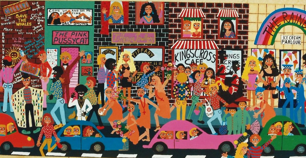nightlife in kings cross painted by naive artist marie jonsson harrison