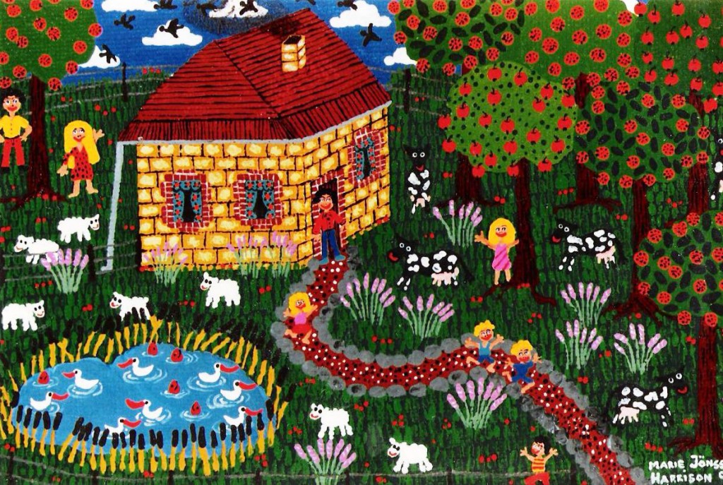 painting by artist Marie Jonsson-Harrison of farm house painted in miniature 